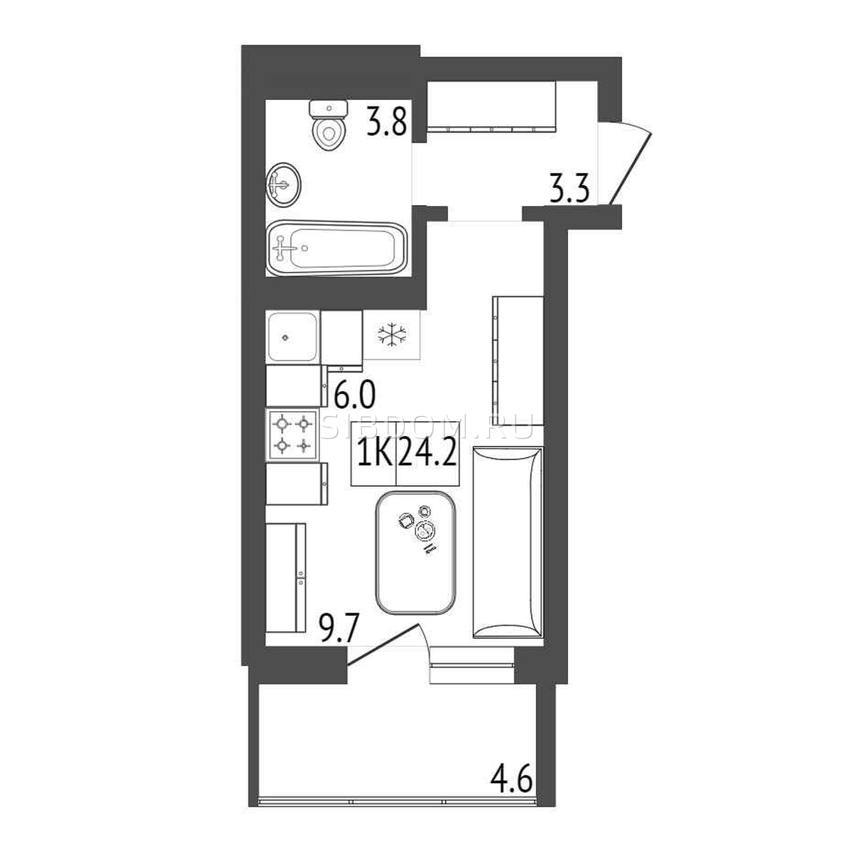 Продам квартиру-студию в Красноярске Кедр, дом 2, 24.2 кв.м, 13 этаж -  СИБДОМ, объявление 3891863