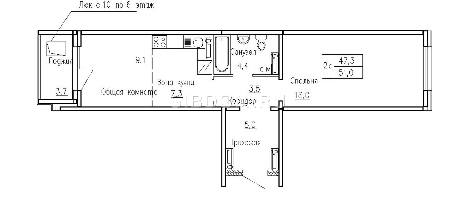 Продам двухкомнатную квартиру в Краснообск Кольца, дом 13а, 51 кв.м, 9 этаж  - СИБДОМ, объявление 945055