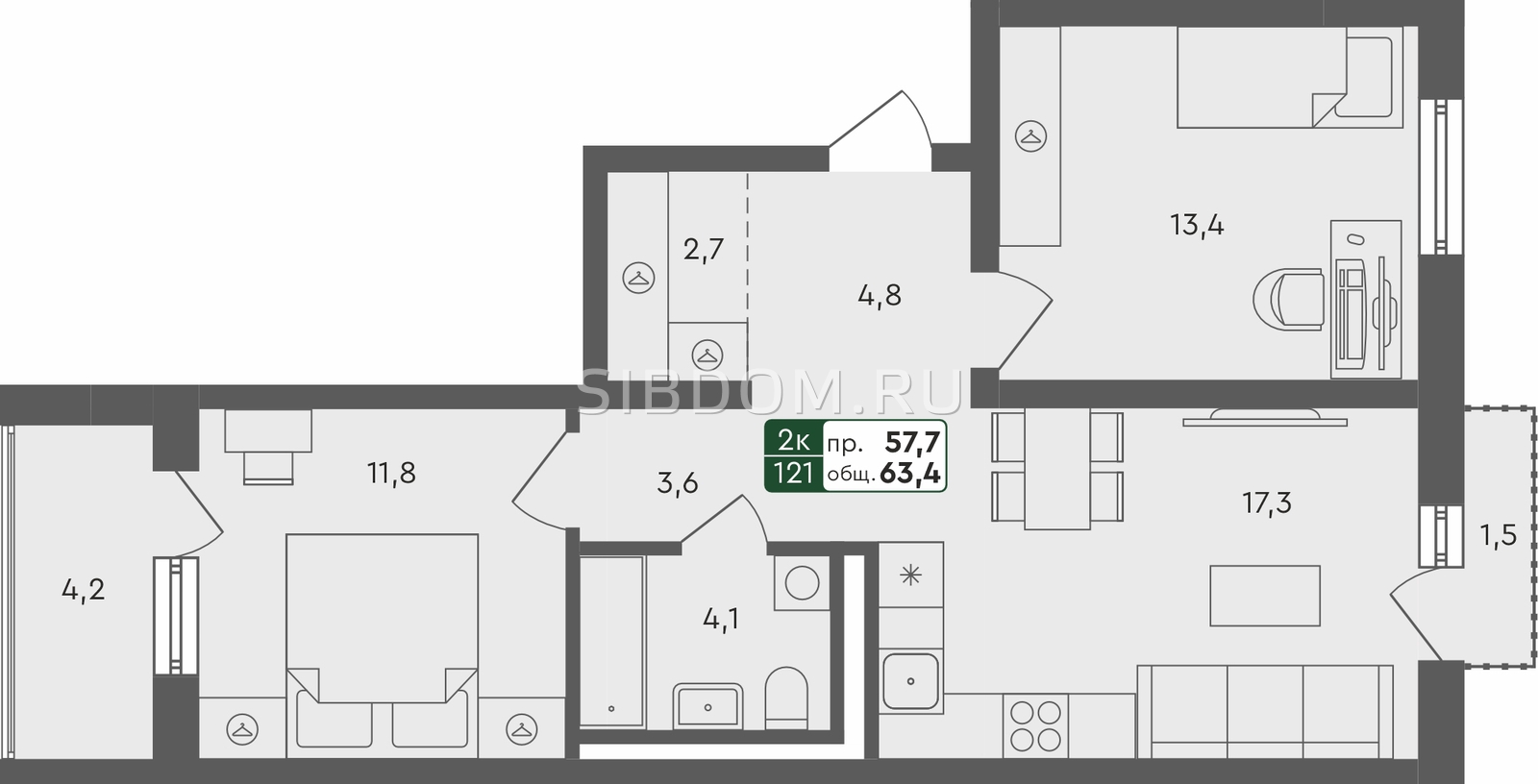 Продам двухкомнатную квартиру в Пушкино Пушкино, дом 1, 63.4 кв.м, 3 этаж,  от застройщика - СИБДОМ, объявление 266178