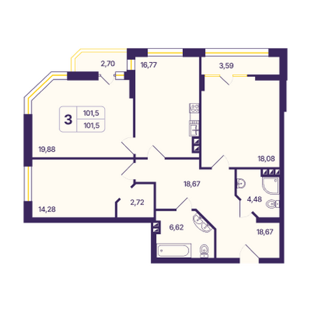 Планировка 3-комн 107,31 - 107,79 м²