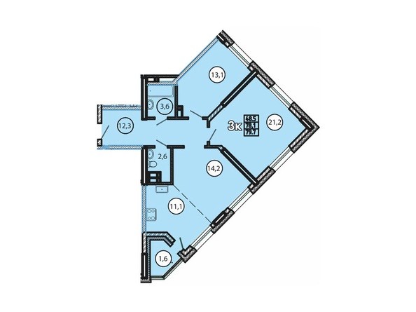 Планировка трехкомнатной квартиры 79,1 кв.м