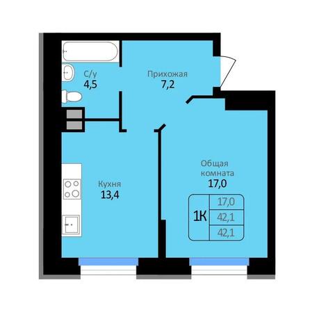Планировка 1-комн 42,1 м²