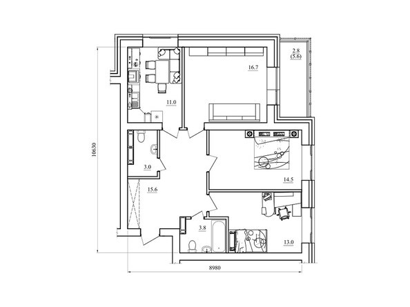 Планировка трехкомнатной квартиры 80,4 кв.м