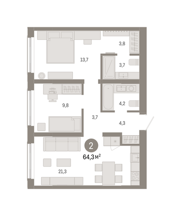 Планировка 2-комн 64,32 м²