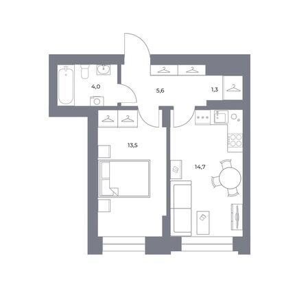 Планировка 1-комн 39,1 м²