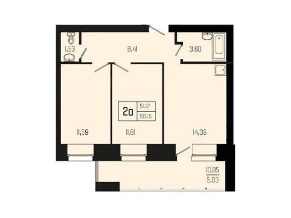 Планировка двухкомнатной квартиры 56,15 кв.м 