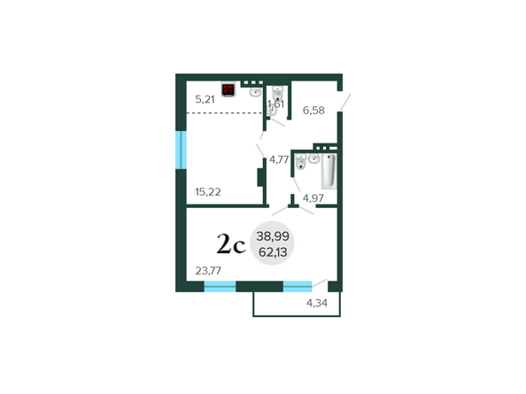 Планировка двухкомнатной квартиры 62,13 кв.м