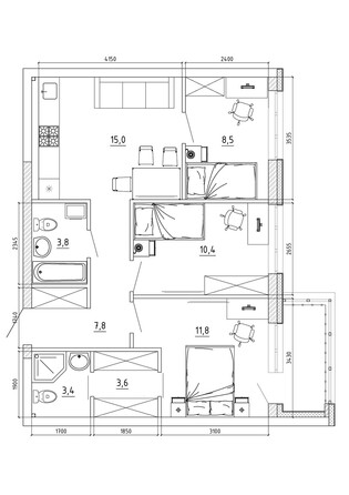 Планировка 3-комн 71,1 м²