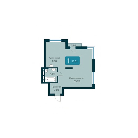 Планировка 2-комн 53,51 - 53,94 м²