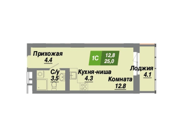 Планировка 1-комн 25 м²