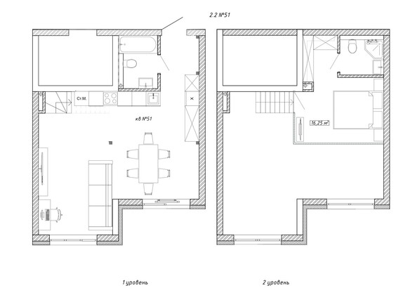 Планировка 2-комн 57,6, 57,9 м²