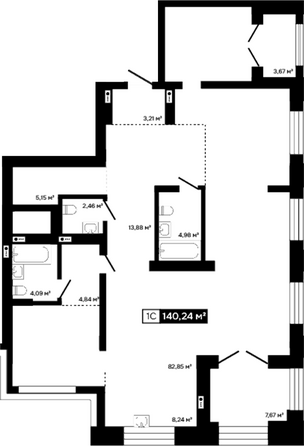 Планировка Студия 128,9 м²