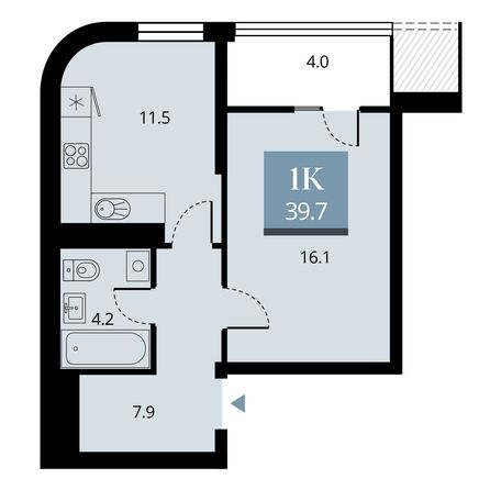 Планировка 1-комн 39,7 м²