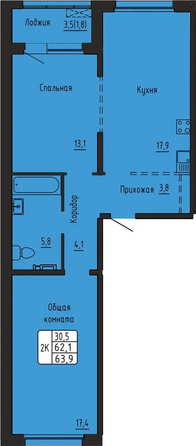 Планировка 2-комн 63,9 м²
