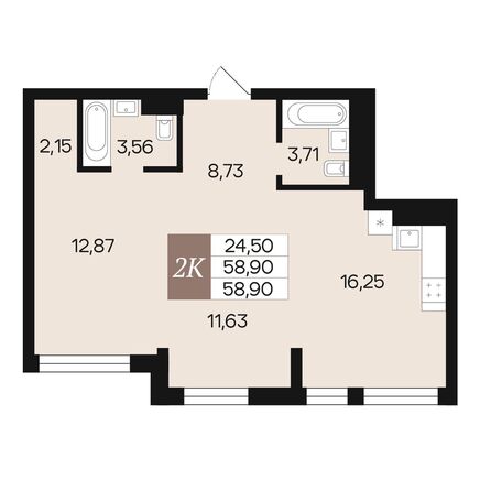 Планировка 2-комн 58,9 м²