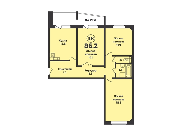 Планировка 3-комн 86,2 м²