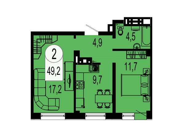 Планировка двухкомнатной квартиры 49,2 кв.м