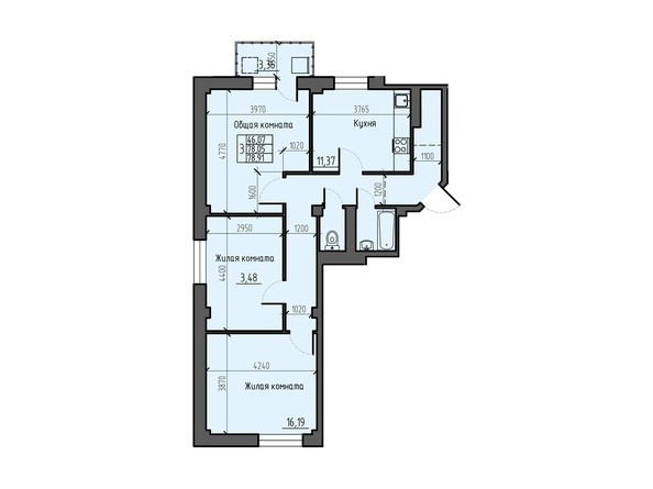 Планировка трехкомнатной квартиры 78,91 кв.м