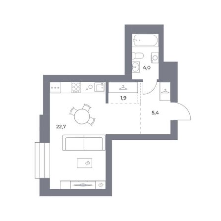 Планировка Студия 34, 34,1 м²