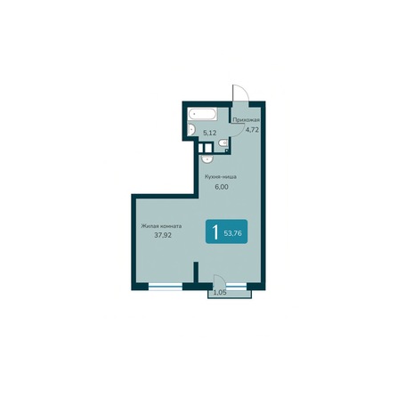 Планировка 1-комн 53,76, 53,84 м²