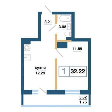 Планировка 1-комн 32,22 м²