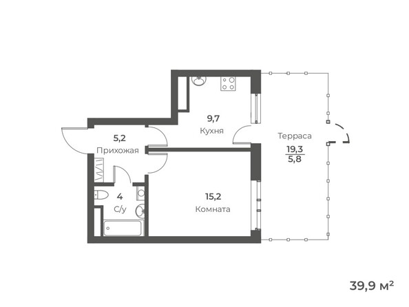 Планировка 1-комн 39,9 м²