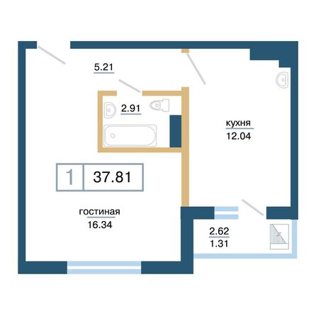 Планировка 1-комн 37,81 м²