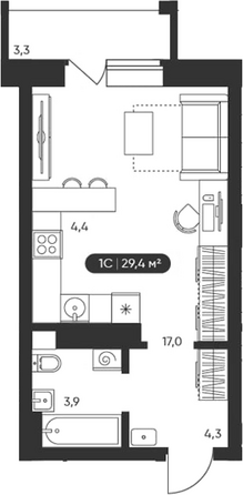 Планировка Студия 29,4 м²