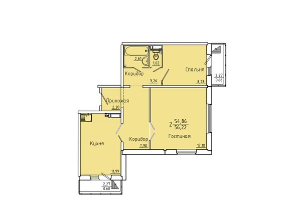 Планировка двухкомнатной квартиры 56,22 кв.м