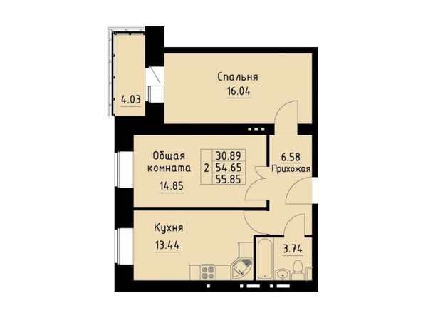 Планировка двухкомнатной квартиры 55,85 кв.м