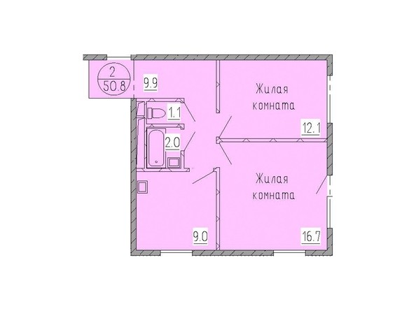 Планировка двухкомнатной квартиры 50,8 кв.м