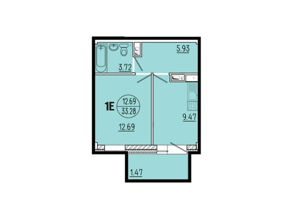 Планировка однокомнатной квартиры 33,28 кв.м