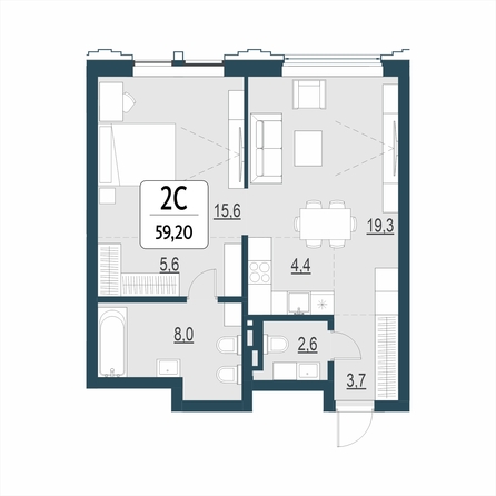 Планировка 2-комн 59,2 м²