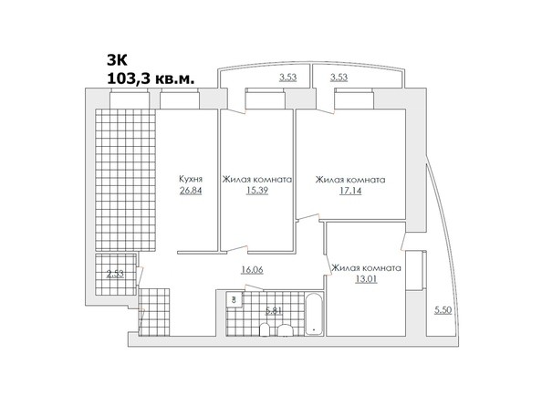 Планировка трёхкомнатной квартиры 103,3 кв.м