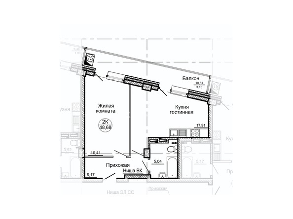 Планировка двухкомнатной квартиры 48,68 кв.м