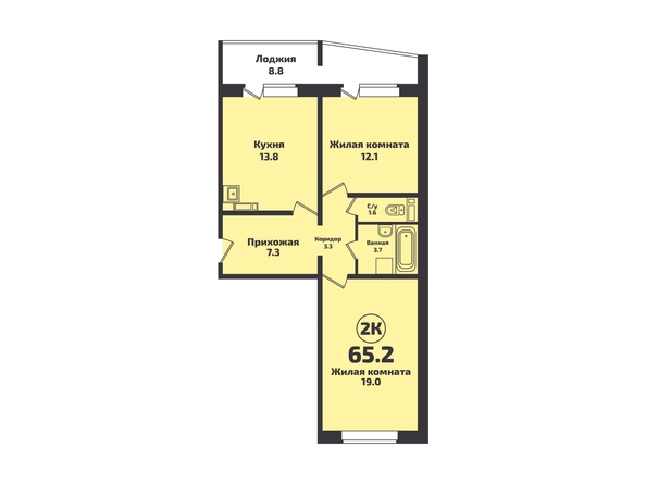 Планировка 2-комн 65,2 м²