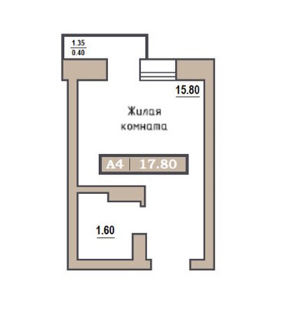 Планировка 1-комн 17,8 м²