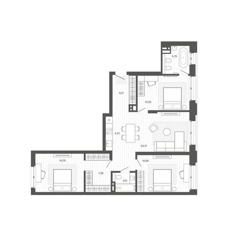 Планировка 4-комн 93,8 м²