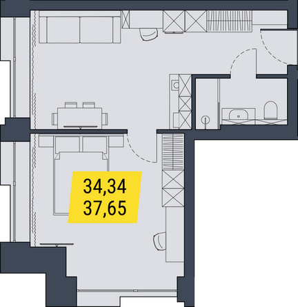 Планировка 1-комн 37,65 м²