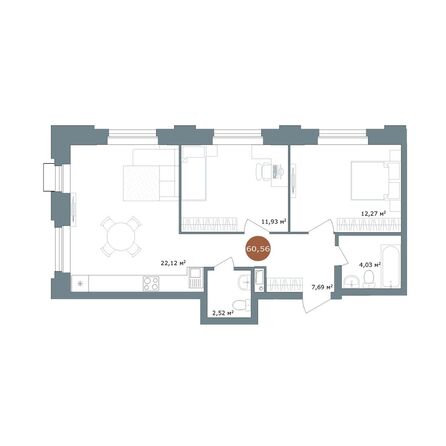 Планировка 2-комн 60,3 м²