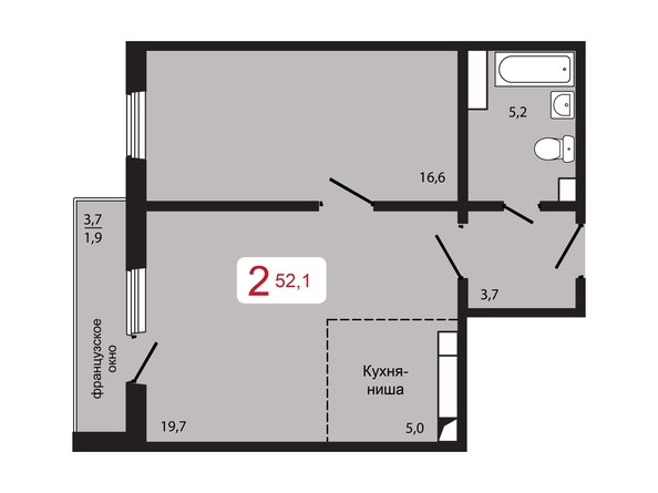 Планировка 2-комн 52,1 м²