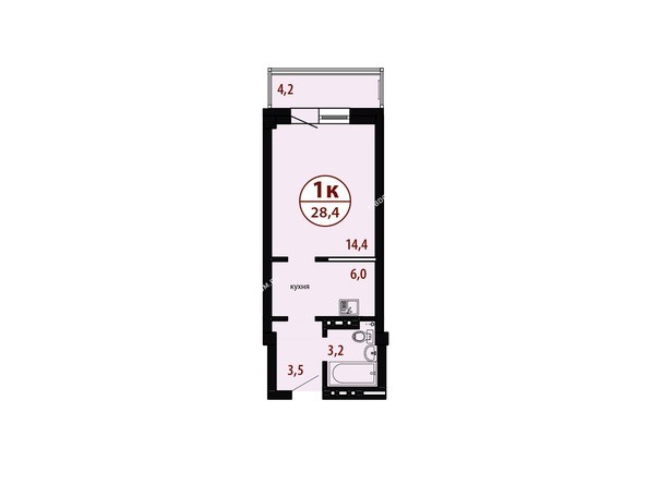 Секция №3. Планировка однокомнатной квартиры 28,4 кв.м