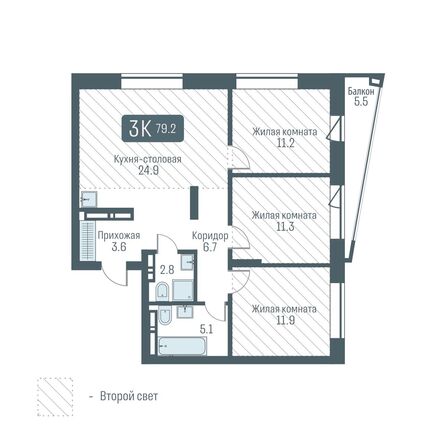 Планировка 3-комн 79,2 - 80,2 м²