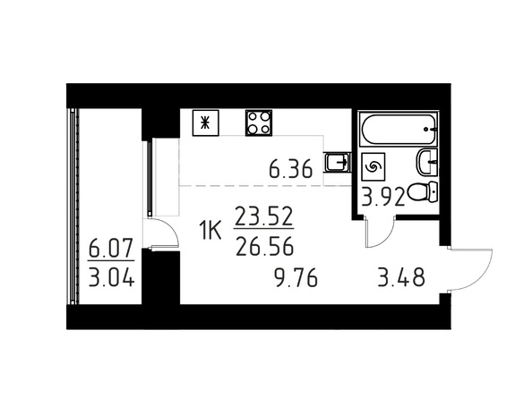 Планировка Студия 25,26 м²