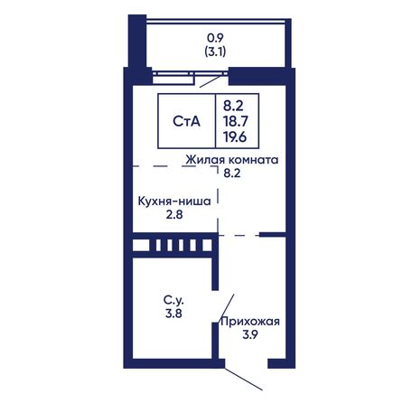Планировка Студия 19,6 м²