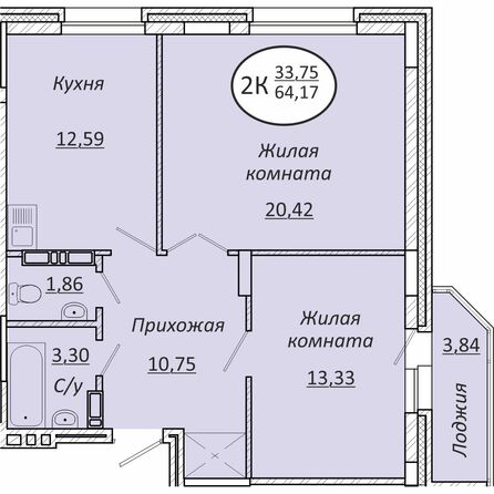 Планировка 2-комн 64,17 - 64,23 м²