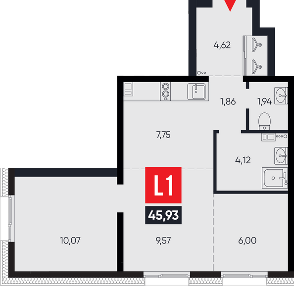 Планировка 3-комн 45,93 м²