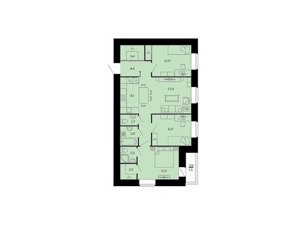 Планировка четырёхкомнатной квартиры 80,8 кв.м