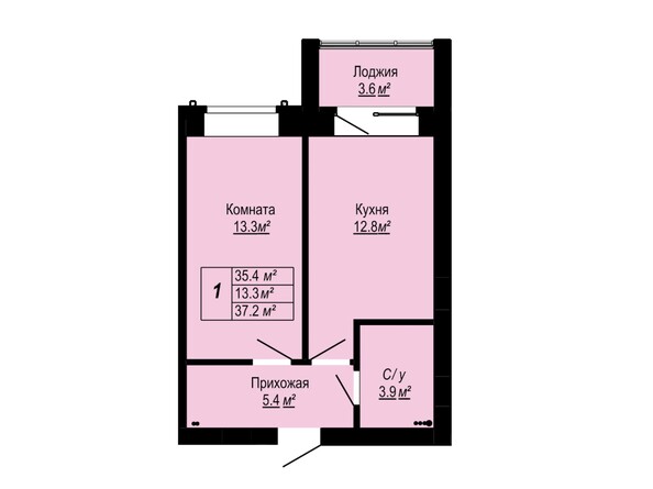 Планировка 1-комн 37,2 м²