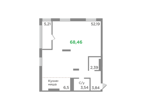 Планировка однокомнатной квартиры 68,46 кв.м